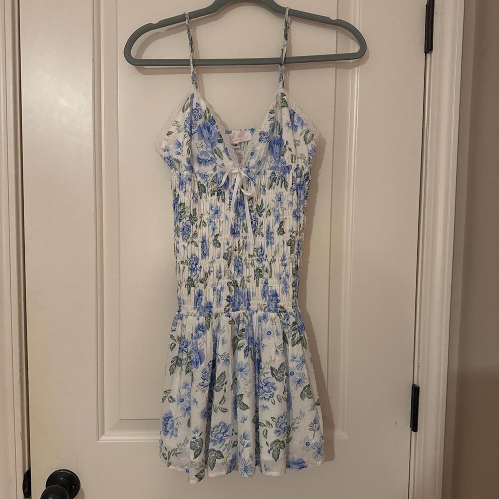White and blue floral dress